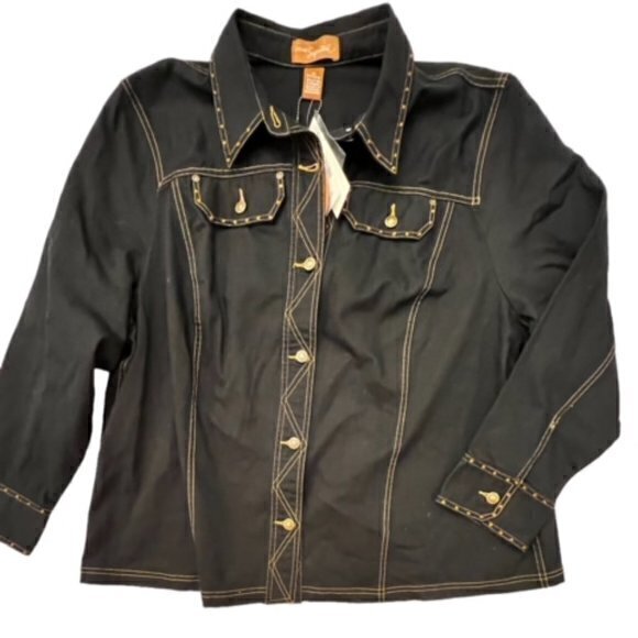 NWT Liz & Me Signature Jean JACKET 2X GLAM Beaded COWGIRL‎ Cottagecore Preppy - Picture 1 of 16